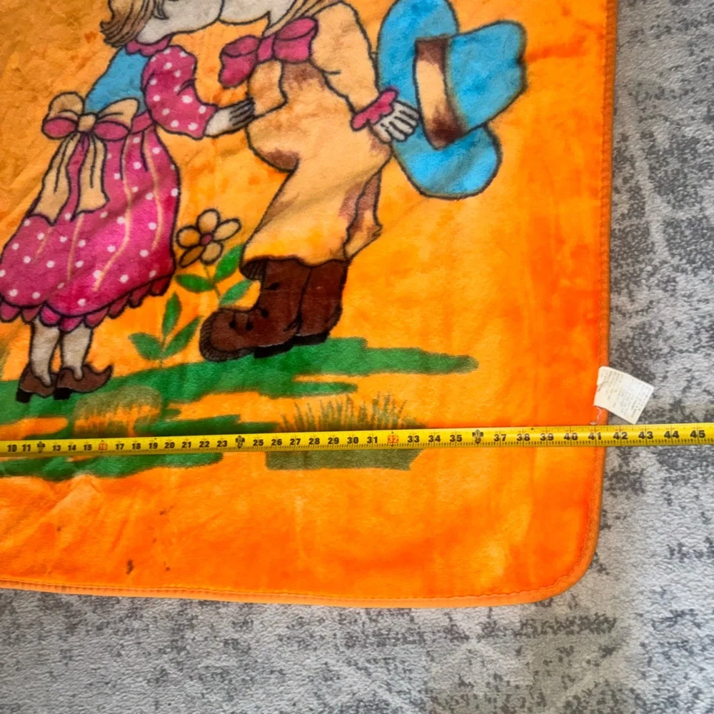 Vintage Baby Mink Orange Boy Kissing Girl Baby Blanket  43”x55”